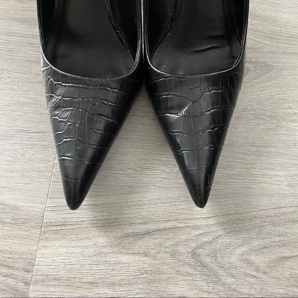 Aldo Pointed Toe Black Pumps Leather Shoes - Picture 3 of 11